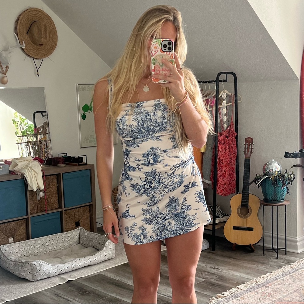 TOILE DE JOUY RUCHED CIDER - LOVESHAKEFANCY REVOLVE LIKE DRESS